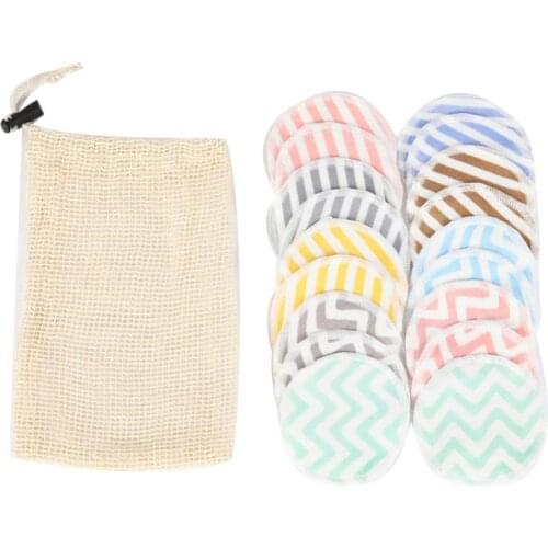 16Pcs Stripe Soft Velvet Reusable Facial Makeup Wipe Remover Skin Care Pads
