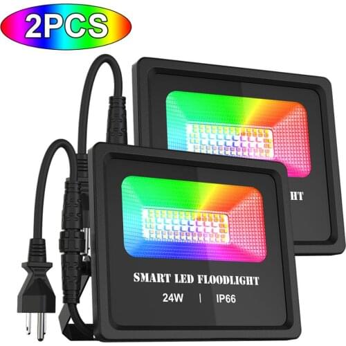 2PCS LED Floodlight 24W LED Smart Flood Light IP66 Waterproof Bluetooth Group Control Garden Party Stage Lighting RGB Light