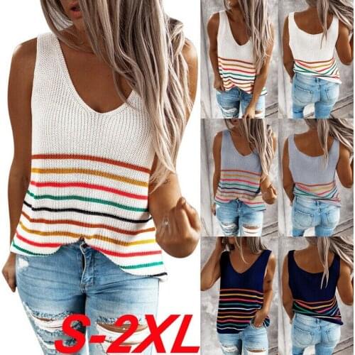 2020 Sexy Women Striped Slim Camisole Tank Tops Ladies Sleeveless Vest T Shirt Blouse US