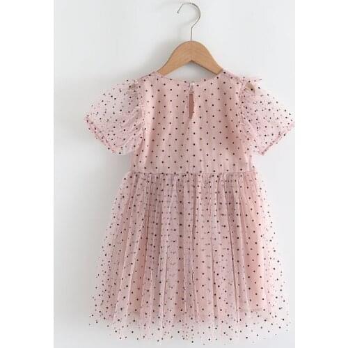 27Kids Girls Dress Summer Polka Dot Mesh Print Short Sleeve For Girls Clothes Skirt Cute and Breathable 2-7Years