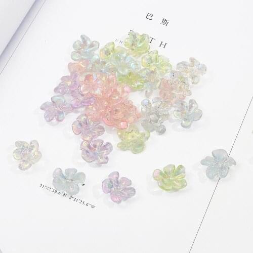 Acrylic Rainbow 4pcs Clear Aurora/AB effect Flower Beads Necklace Pendant for Jewelry Making Accessories Earrings DIY 24x20mm