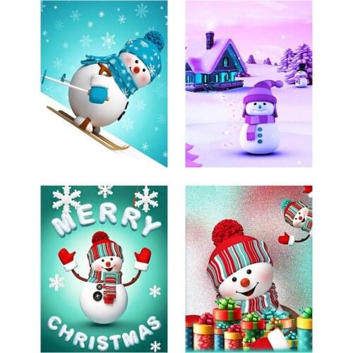 5D Diamond Painting DIY Cute Snowman Full Drill Round Rhinestone Diamond Painting for Christmas Holiday Home Decoration