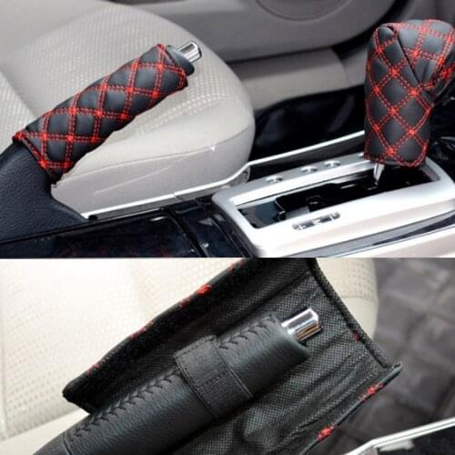 Free Shipping 2Pcs/Set Universal Car artificial leather Shift Knob Cover Gear Shift Hand Brake Covers Case