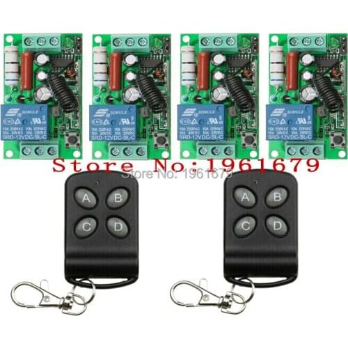 AC 220 V 10 A 1 channel RF Wireless Remote Control 55*32*17 mm 4 pcs Receiver & 2 pcs Transmitter