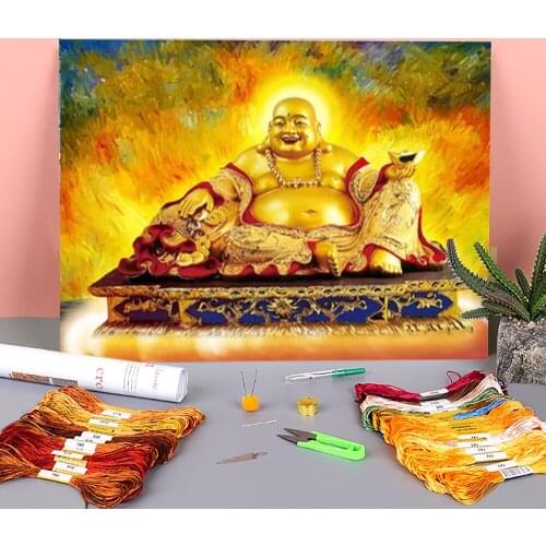 Buddha Religion Printed Fabric 11CT Cross Stitch DIY Embroidery Set DMC Threads Craft Handiwork Knitting Painting Needle