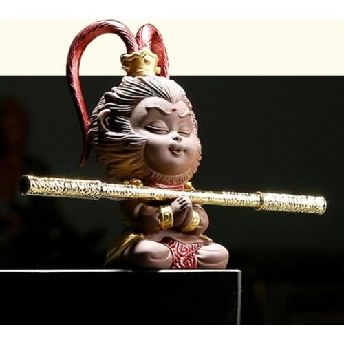 Boutique Purple Clay Monkey King Ornaments Creative Tea Pets Kung Fu Tea Set Tea Ceremony Car Decoration Crafts