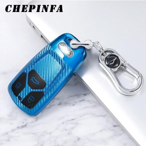 Carbon Fiber Style TPU Car Key Cover Case Protector Shell For Audi A4 4L 5 6L QT 5 S5 7 Q7 B9 R8 TTS 8S Car interior Accessories
