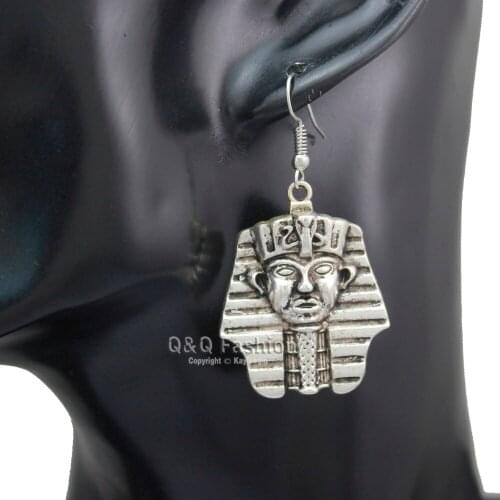 Egyptian Ancient Vintage Silver Plated Pharaoh King Tut Mummy Mask Earrings Costume Cosplay Brincos oorbellen Aretes Jewelry