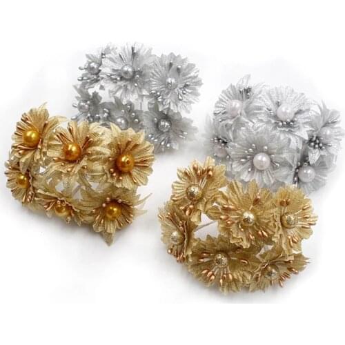 Handmade Garland Material Artificial Flower Gold Silver Chrysanthemum DIY Wedding Makeup Flower Wedding Party Decor Accessories