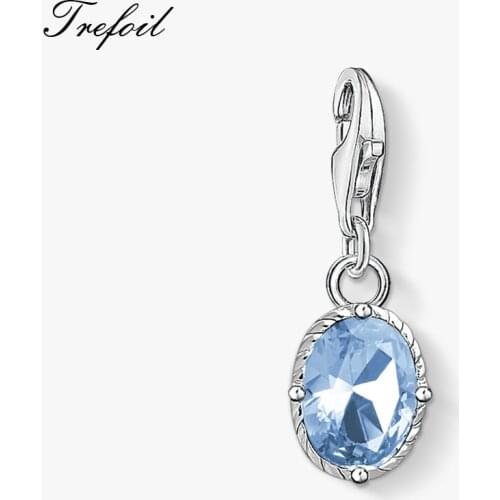 Blue CZ Oval Geometric Charms Pendant,Jewelry 925 Sterling Silver Trendy Gift For Women Fit Bracelet Necklace Bag 2019 New