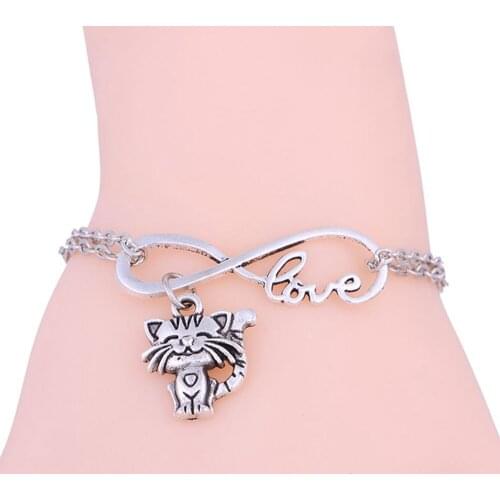 MIC 50pcs New Fashion Womes Infinity Zinc Alloy Cute Cat Bangle Pendant Bracelet Chain Charm Jewelry z0337