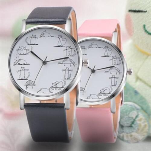 2020 Genuine Hot Fashion Casual Leather Waterproof Quartz Watch Lazy Cute Cat Clock Boys Girl Couple Children Student Watch Gift