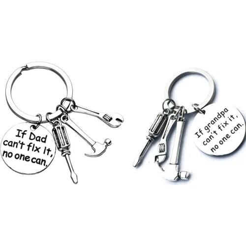 Hammer Wrench Creative Polished Keyring If Grandpa Dad Can't Fix It, No One Can Keychain Letter Circle Gifts for Father Round