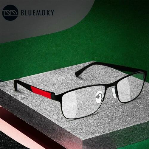 BLUEMOKY Alloy Square Fake Glasses Frame Men Ultra Light Myopia Optical Spectacle Eyeglases Business Style Prescription Eyewear