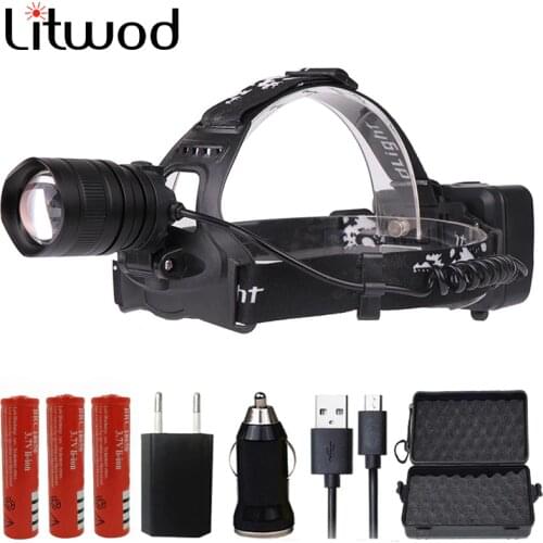 Litwod Z40 50000LM XHP70 LED headlamp Powerful headlight zoom lens 18650 rechargeable battery head flashlight lamp torch