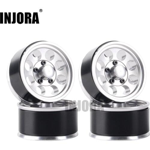 INJORA 4Pcs 1.55" Aluminum Alloy Wheel Rim Silver/ Black for 1/10 RC Crawler Car Axial SCX10 D90 TF2 Tamiya CC01 LC70 LC80