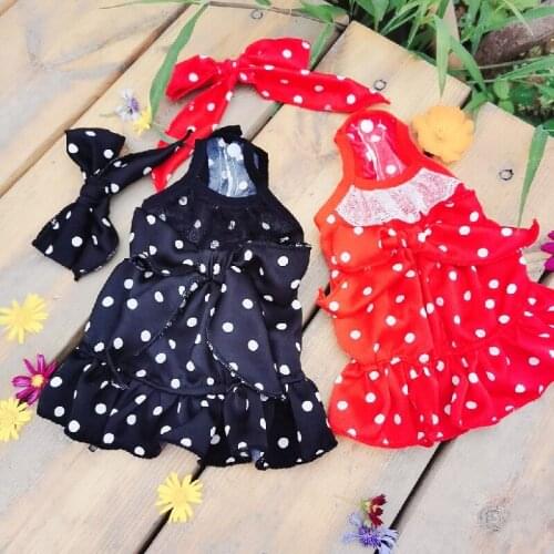 Handmade Dog Clothes Pet Princess Slip Sundress Retro Style Dot With Hair Band Ribbon Poodle Maltese Yorkie Drop Shipping