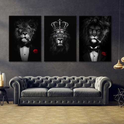 Lion Monkey Tiger Smoking Poster Anthropomorphic Animal Canvas Painting For Living Room Wall Art Decorative Pictures Home Decor