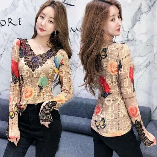 Sexy V-neck T-shirt Women Clothes New 2020 Fashion Hollow Letter Print Club Party Hot Drilling Bottoming Shirt Pullovers Female