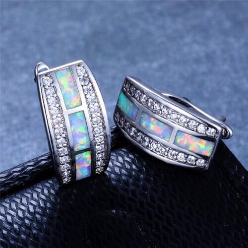 Boho Female Big Geometric Stud Earrings Vintage Rose Gold Color Wedding Earrings For Women Boho White Blue Fire Opal Earrings