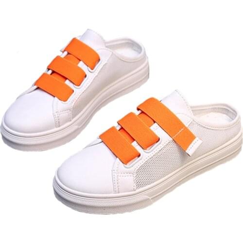 Large Size Half Slippers Women 2019 Summer New Mesh Breathable Round Head Flat Low To Help Casual shoes Womens Slippers Sandals