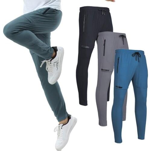 Running Men Trousers Zip Pockets Cycling Soccer Training Pants Workout Jogging Gym Quick Dry Sport Long Pants