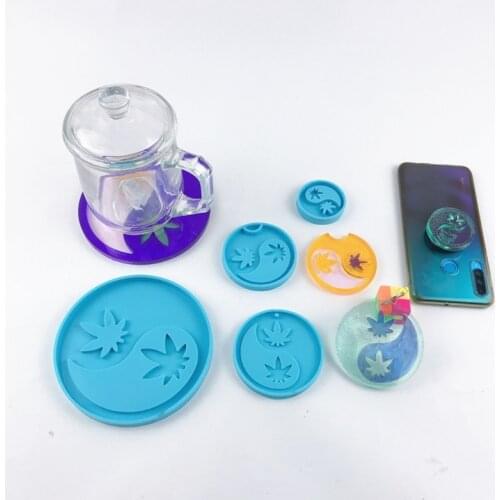 Tai Chi Maple Leaf Coaster Cup Mat Epoxy Resin Mold Phone Sticker Decoration Silicone Mould DIY Crafts Jewelry Keychain