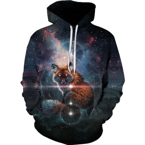 New 3D Print Fox Galaxy Women/Men Sweatshirt Hoodies Stars Front Pocket Loose Hooded Hoodie Long Sleeve Unisex Clothing Outwear