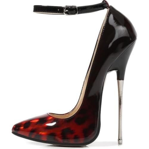 Sexy 16cm Metal Super High Heels Shoes Women Ankle Straps Pumps Women Fashion Leopard Party Fetish Shoes Ladies Large Size