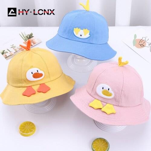 Korean spring autumn cartoon girl hat baby cute duck bucket hat fisherman hat boy child outdoor solid color sun hat