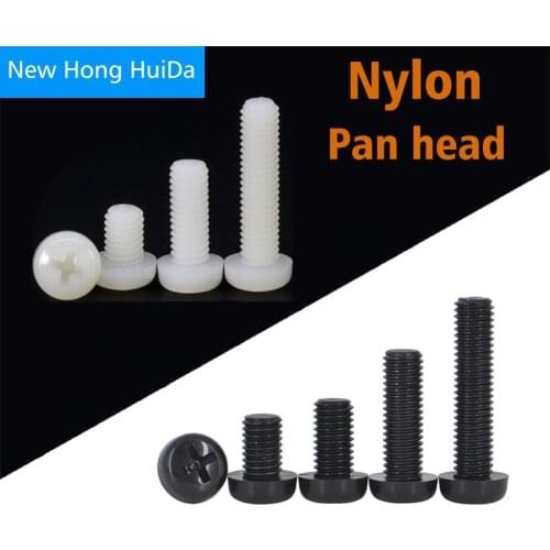 M2 M2.5 M3 M4 M5 M6 M8 Black White Nylon Round Pan Head Machine Screw Metric Cross Phillips Plastic Thread Bolt