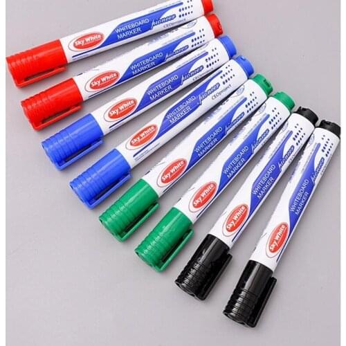 12Pcs Black/Blue/Green/Red Whiteboard Marker Pen Erasable Marker Pens Thick Head Refillable Liquid Ink Colored Writing Pens