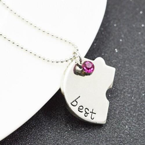 4Pcs/Set Necklaces Pendants Rhinestone Inlaid Jewelry Gift Heart Shape Best Friends Forever and Ever BFF Pendant Necklace