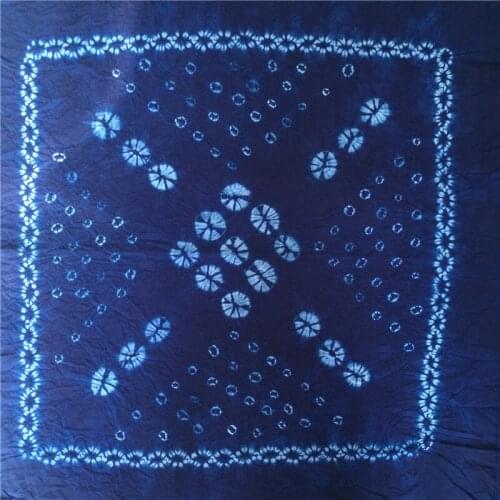 50*50cm Chinese Traditional Blue Nature Plant Tie-dye Towl Scarf Kerchief Cotton and Linen Dying Square Towl Table Mat