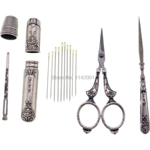 50set European Vintage Relief Threading Needles Household Hand Sewing Needle Embroidery Needle & Vintage Needle Case Sewing Tool