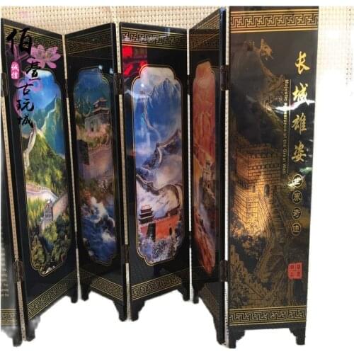 Antique folding six screens Great Wall magnificent Chinese style lacquer painting home furnishing