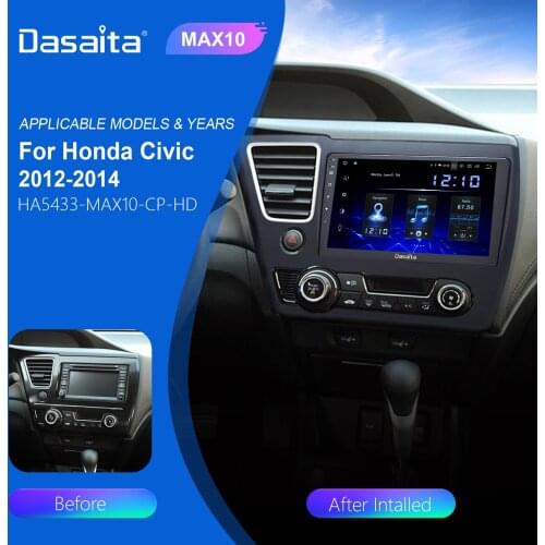 Dasaita 9" Car Radio Android 10.0 GPS 1 Din for Honda Civic 2012 2013 2014 Multimedia Navigation TDA7850 1280*720 HD Head Unit