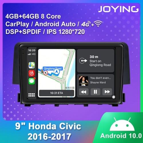 JOYING 9" HD Screen Octa-Core Car Multimedia Player Android 10.0 GPS Naviagtion Carplay Android Auto For Honda Civic 2016 2017