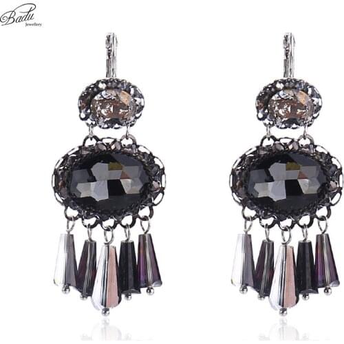 Badu Black Crystal Earrings Women Luxury Baroque Dangle Drop Earring Wedding & Engagement Jewelry Romantic Fashion