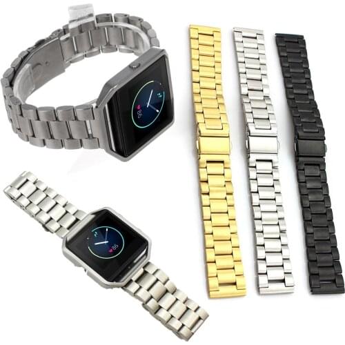 3-Beads Stainless Steel Link Bracelet for Fitbit Blaze Smart Watch Band with Metal Buckle Tool for Fitbit Blaze Wrist Strap Belt