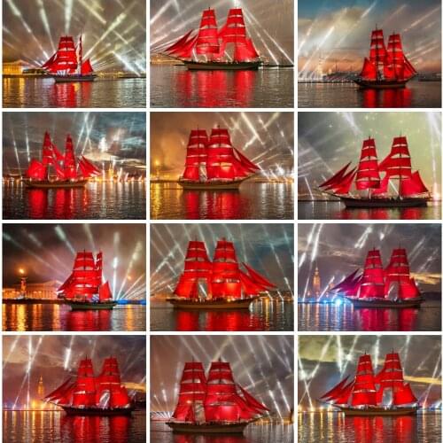 EverShine 5D Diamond Painting Kits Ship Landscape Diamond Embroidery City Night View Cross Stitch Rhinestones Art Home Decor