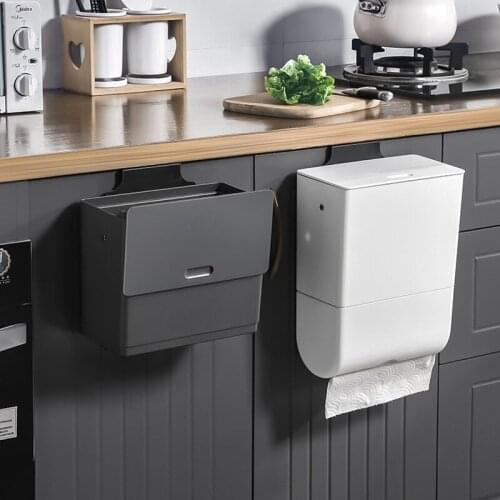 Hanging Trash Can with Detachable Tissue Box 2 In 1 Kitchen Cabinet Wall Mounted Waste Storage Bucket Dustbin with Slide Cover