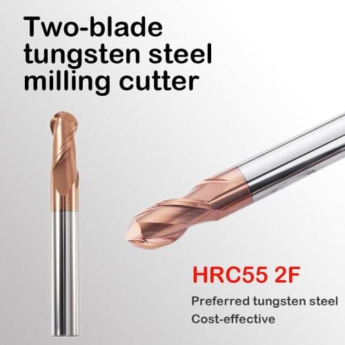 End Mill Carbide Ball Nose Tungsten Steel Cutter HRC55 2 Flutes CNC Milling Cutter Alloy Coating Machine Endmill Tool