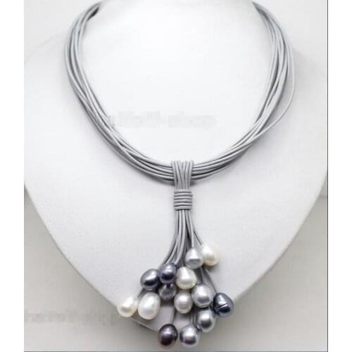 Hot sale new Style CHARMING AAA BIG PEARL PENDANT NECKLACE LEATHER CORD CHAIN MAGNET CLASP FASHION