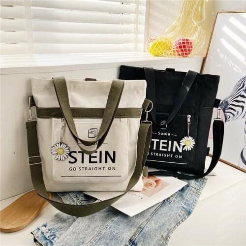 PURFAY Canvas Capacity Women Shoulder Bag Letters Cotton Tote Reusable Travelling bag Cloth Messenger Bag Handbag