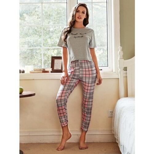 JULYS SONG Cotton Pajama Set Women Letter Love Print 2 Pieces Casual Trousers Long Sleeve Suit Pyjamas Spring Sleepwear