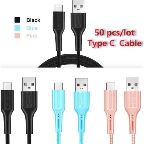 Wholesale USB Type C Cable 50pcs/lot 1m 2m 3m for Huawei Samsung Xiaomi Fast USB Charging Type-C Charger Data Cable