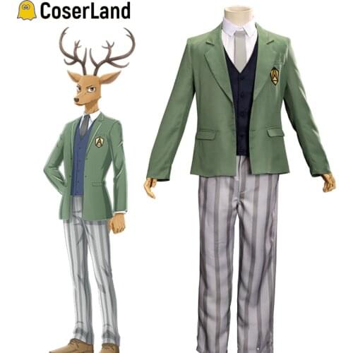 Anime Beastars Louis Cosplay Costumes Red Dear Legoshi Cherryton Academy Uniform Set Green Suit Shirt Vest Coat Belt Pants Tie