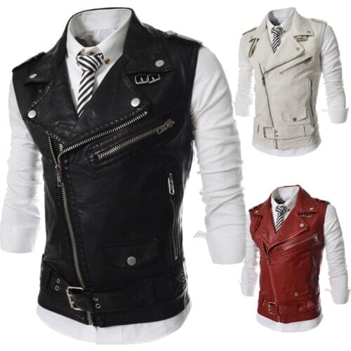 New PU Leather moto sleeveless Jacket Men Brand Mens Blazer Coat Male Masculino Slim Fit Fashion Style top clothes plus size