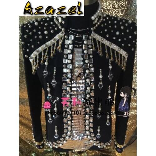 Hot Man Brand Hip Hop Beading Jacket Nightclub Male singer Fashion stage costume Mens New Performance Luxury handwork jackets